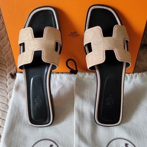Hermes Oran Pink Crystals Sandal 40=10US Goatskin